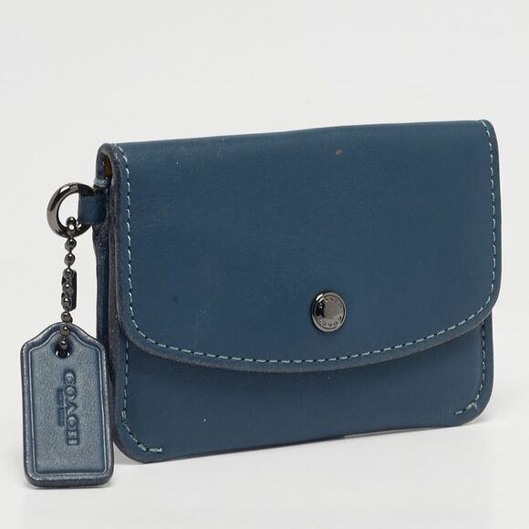 Coach Blue Leather Edgestain Card Case Pouch - Picture 3 of 7